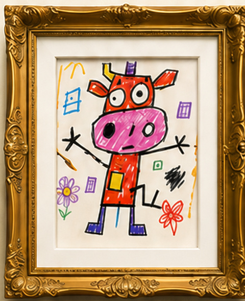 Remy's framed painting, Bull of Great Importance
