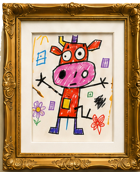 Remy's framed painting, Bull of Great Importance