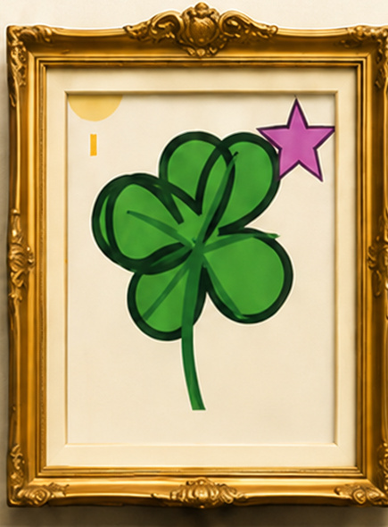 Remy's framed four-leaf clover painting