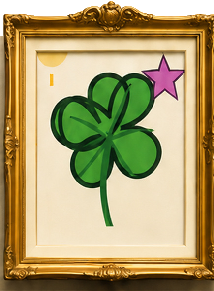 Remy's framed four-leaf clover painting
