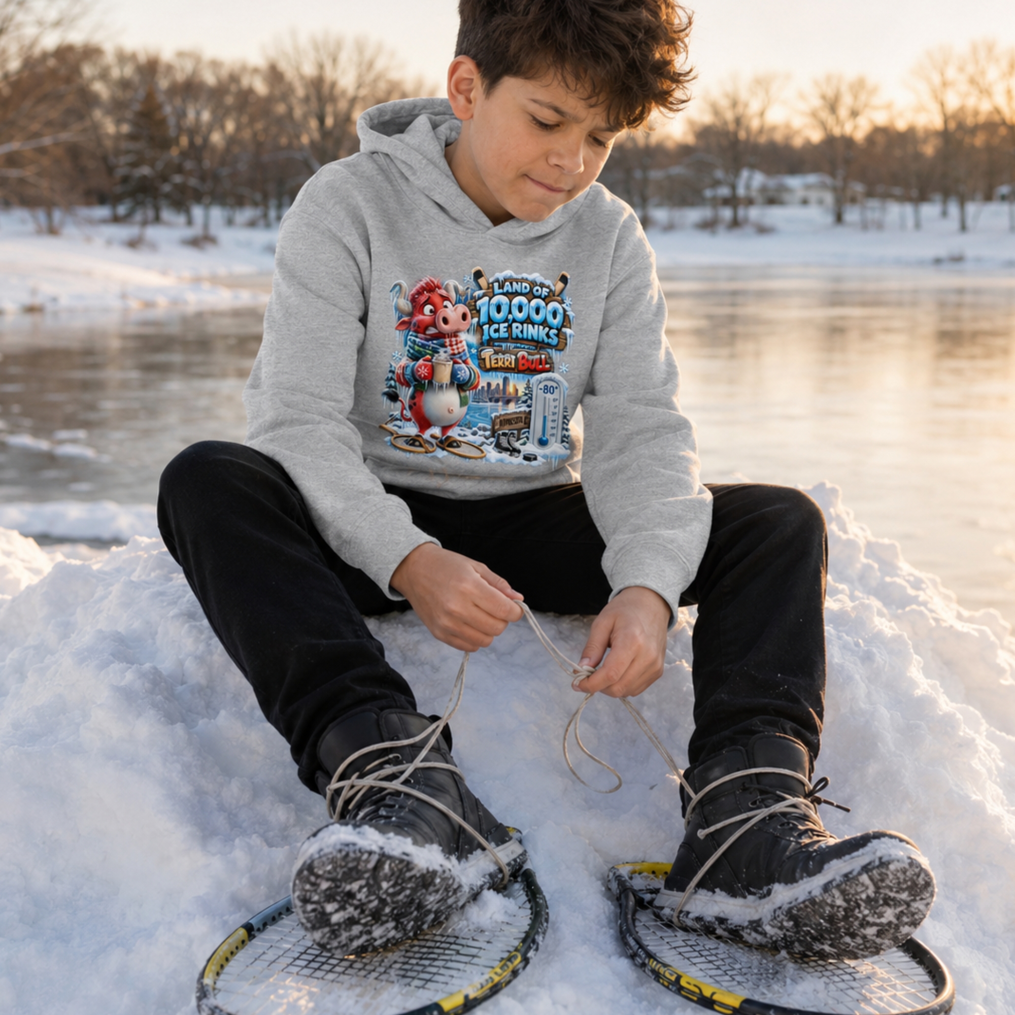 Terri Bull “Land of 10,000 Ice Rinks” Kids Fleece Hoodie - Image 2