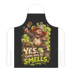 Gassy Black Apron with Yes There Will Be Smells artwork