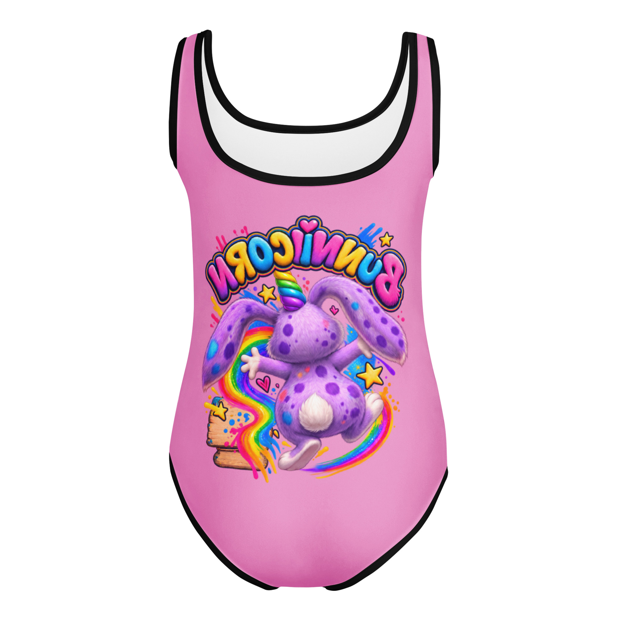 Bunnicorn Choose Happy Girls Swimsuit | Terri Bull Adventure Club 2T-7 - Image 2