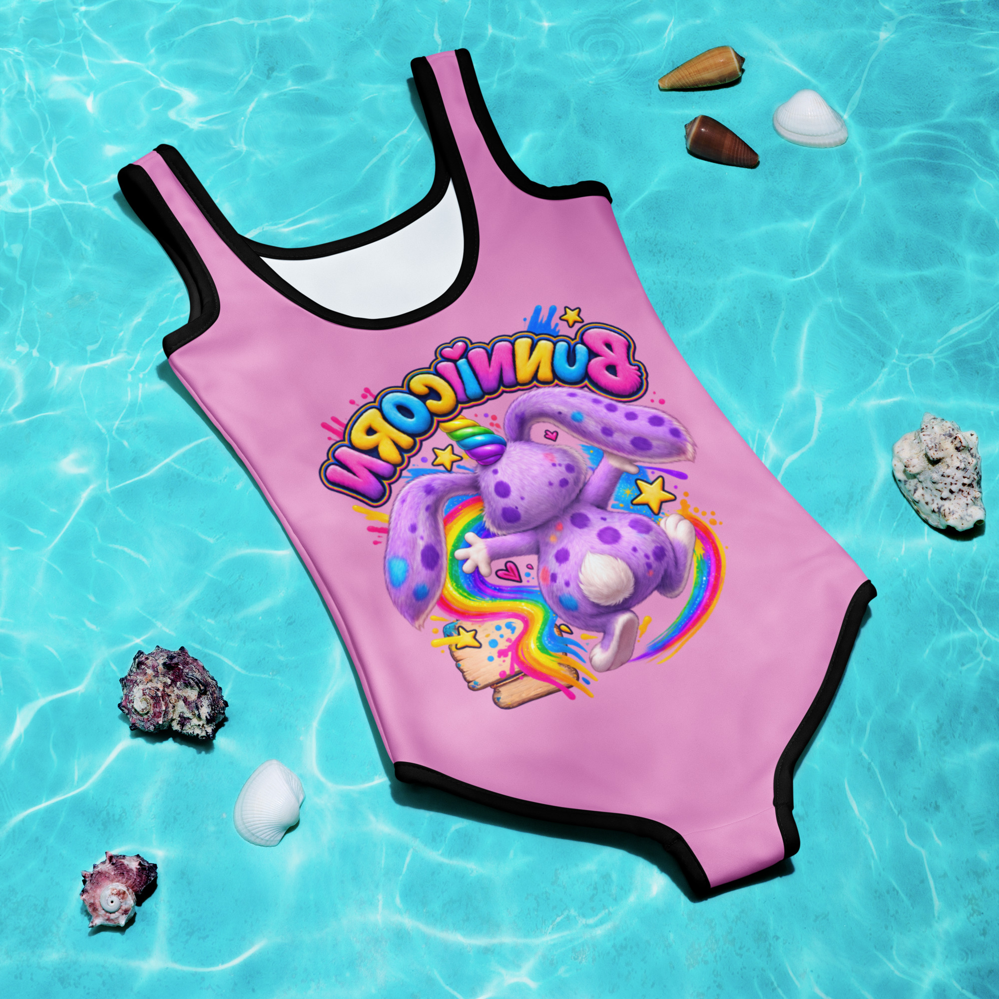 Bunnicorn Choose Happy Girls Swimsuit | Terri Bull Adventure Club 2T-7 - Image 5