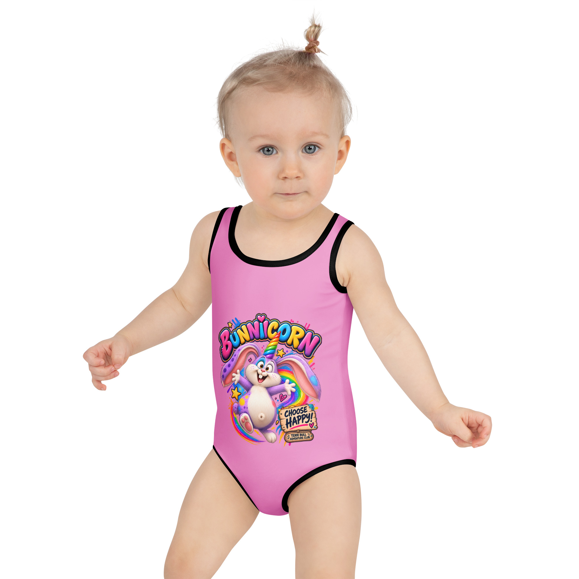 Bunnicorn Choose Happy Girls Swimsuit | Terri Bull Adventure Club 2T-7 - Image 7