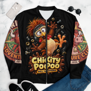 Chickity PooPoo “Well, That Happened!” All-Over Print Bomber Jacket