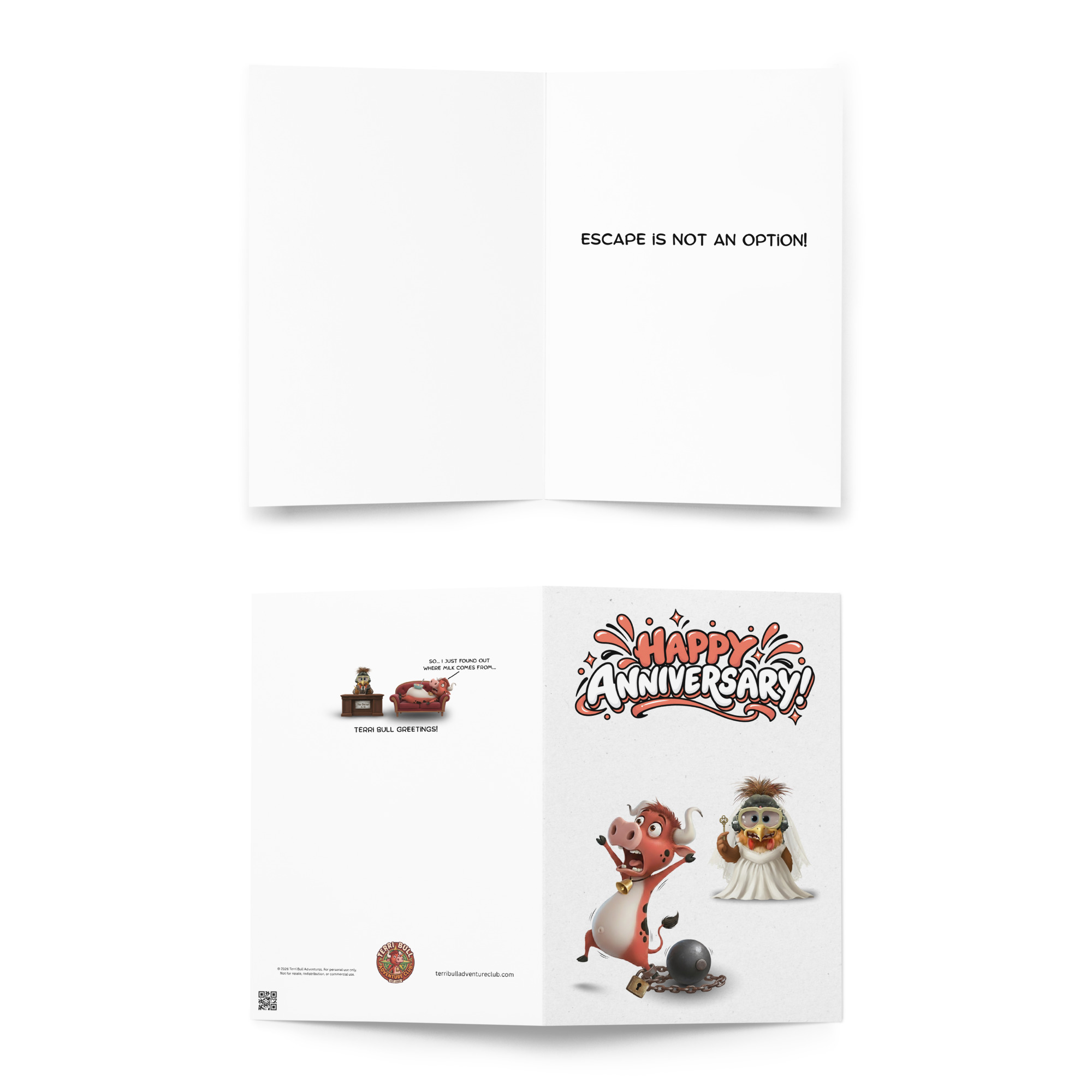 Escape Is Not an Option Funny Anniversary Card | Terri Bull Adventure Club - Image 3