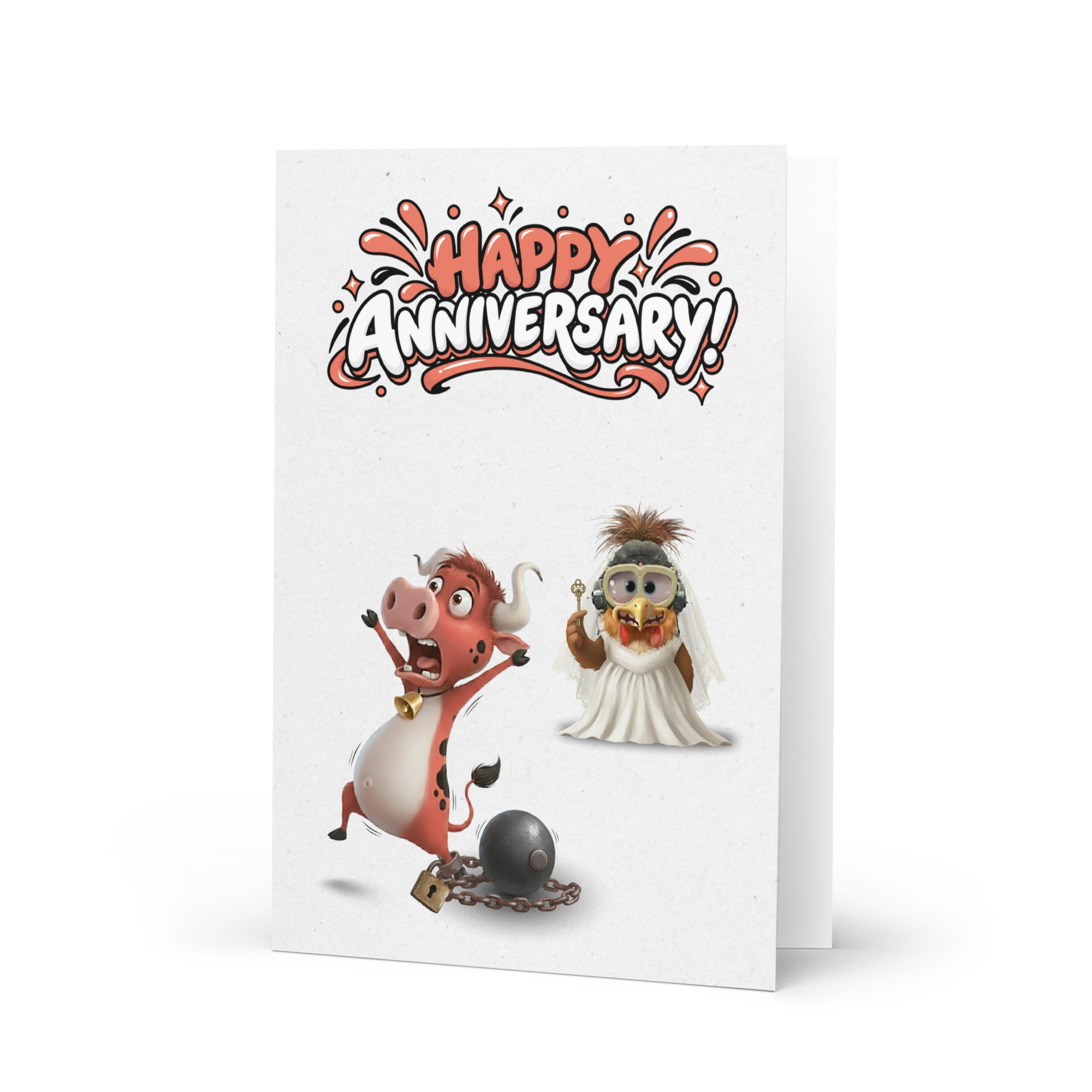 Funny anniversary card with Terri Bull and Chickity PooPoo Escape Is Not an Option artwork