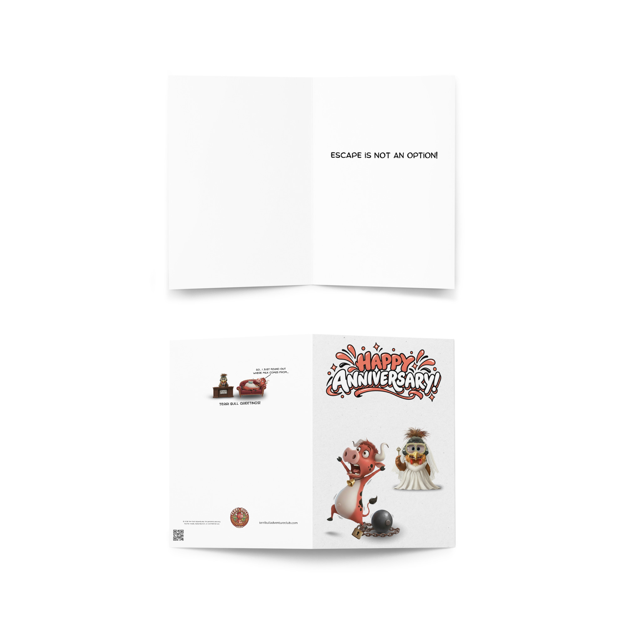Escape Is Not an Option Funny Anniversary Card | Terri Bull Adventure Club - Image 4