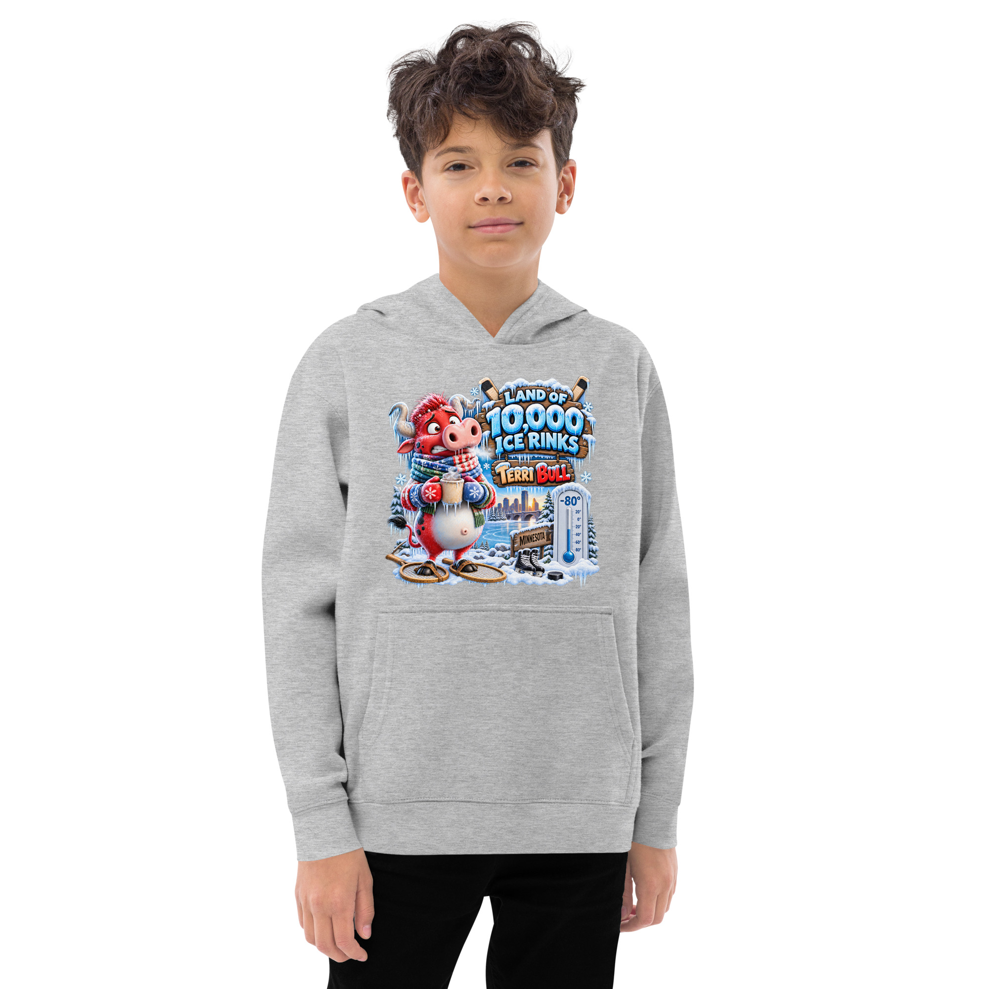 Terri Bull “Land of 10,000 Ice Rinks” Kids Fleece Hoodie - Image 5