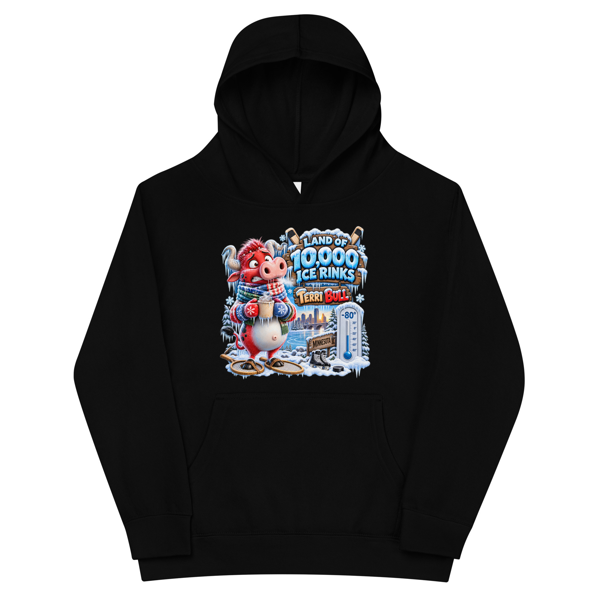 Terri Bull “Land of 10,000 Ice Rinks” Kids Fleece Hoodie - Image 9