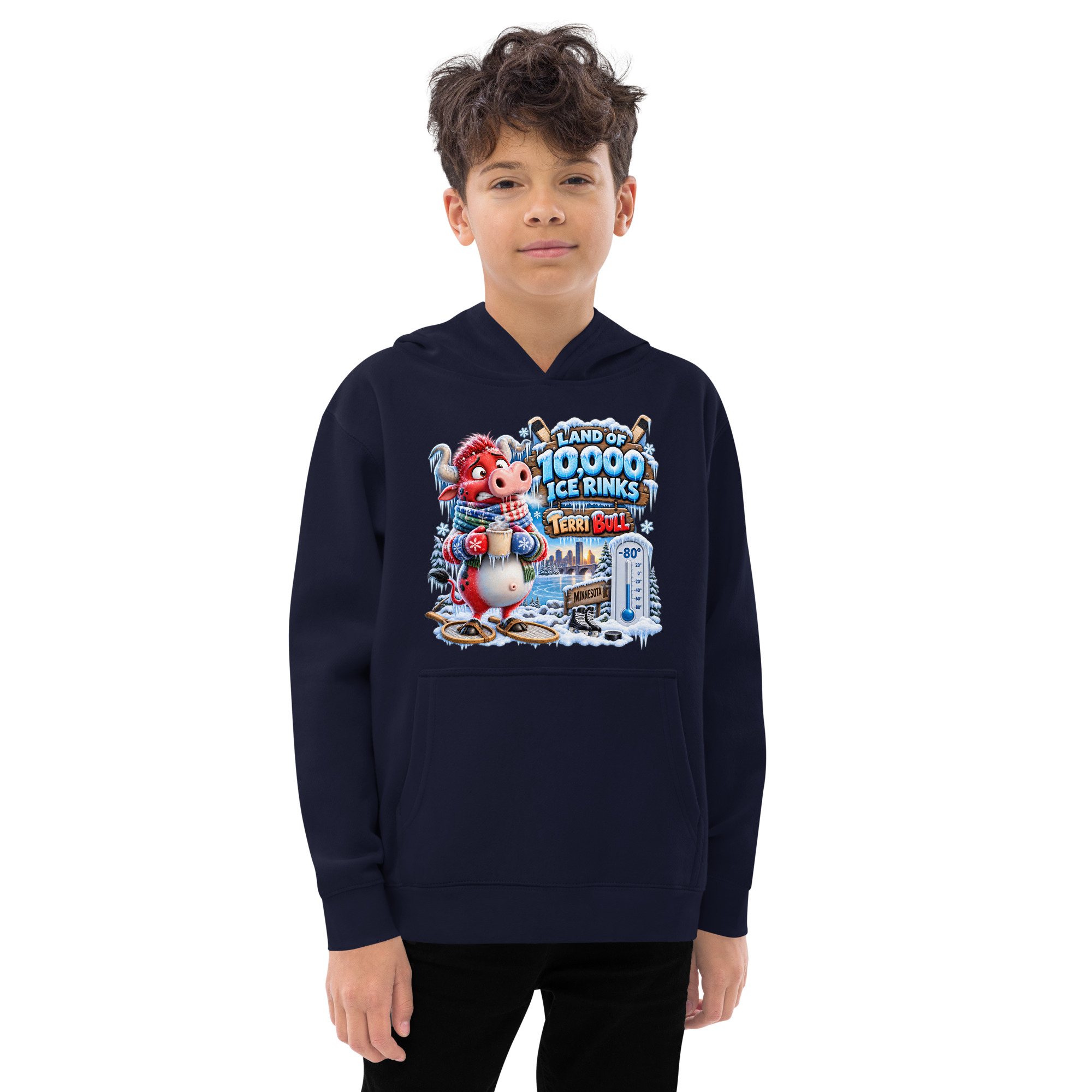 Terri Bull “Land of 10,000 Ice Rinks” Kids Fleece Hoodie - Image 4