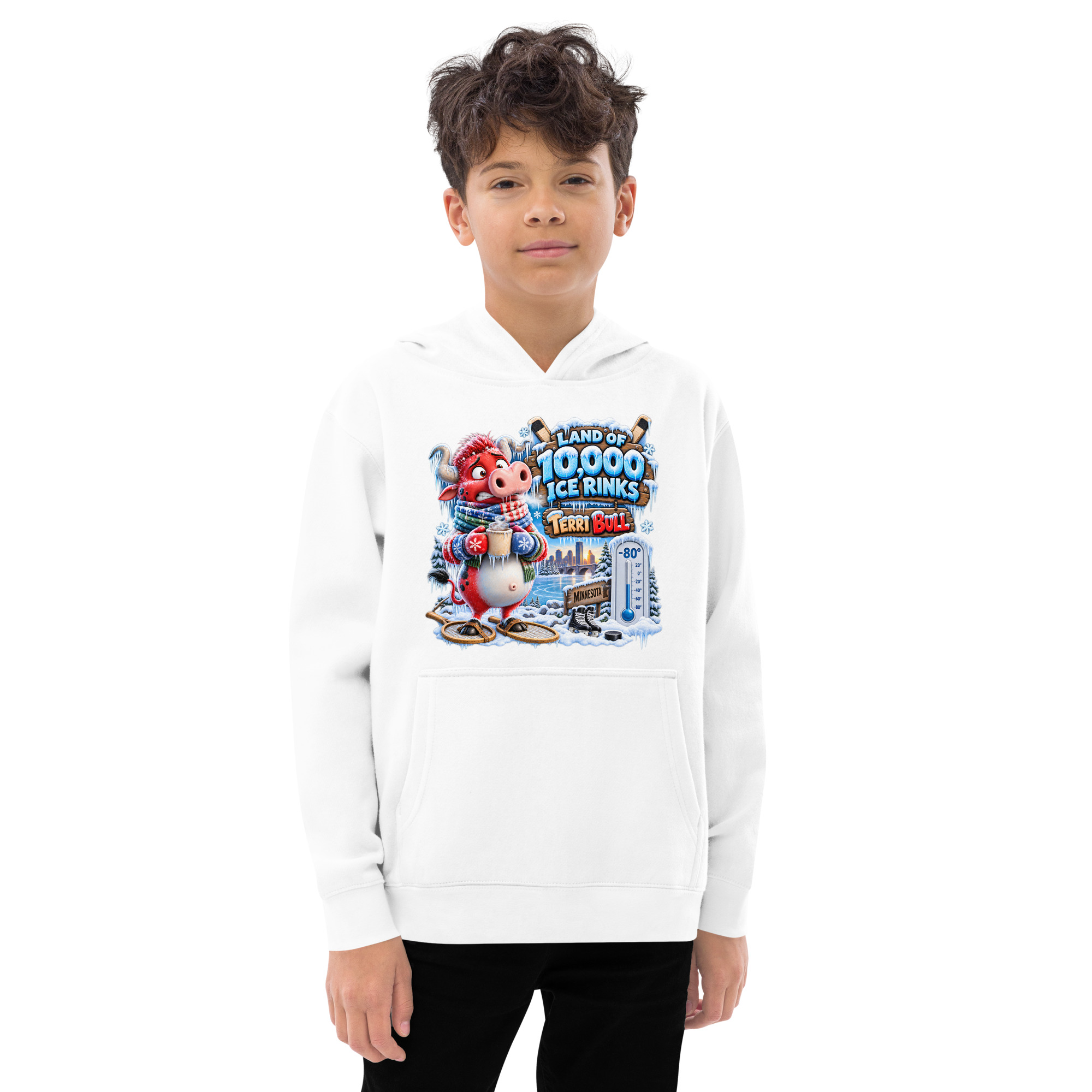Terri Bull “Land of 10,000 Ice Rinks” Kids Fleece Hoodie - Image 6