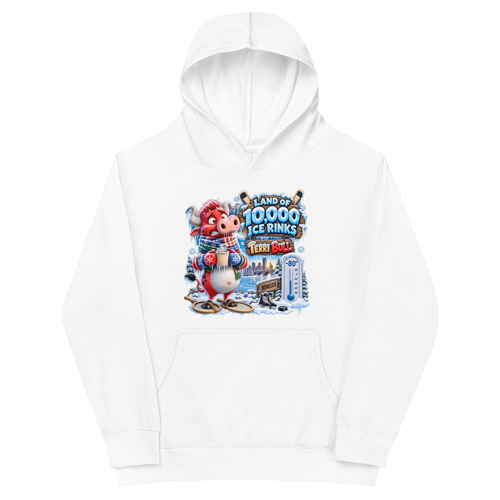 Terri Bull Kids Hoodie Land of 10,000 Ice Rinks design