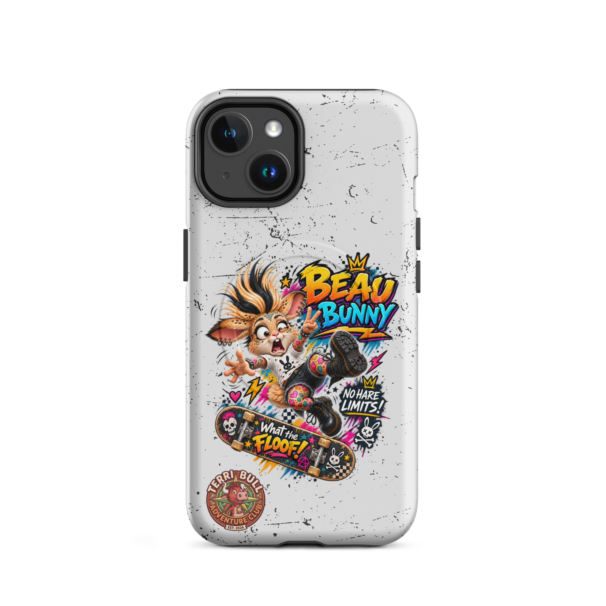 Beau Bunny iPhone case with What the Floof MagSafe tough case artwork