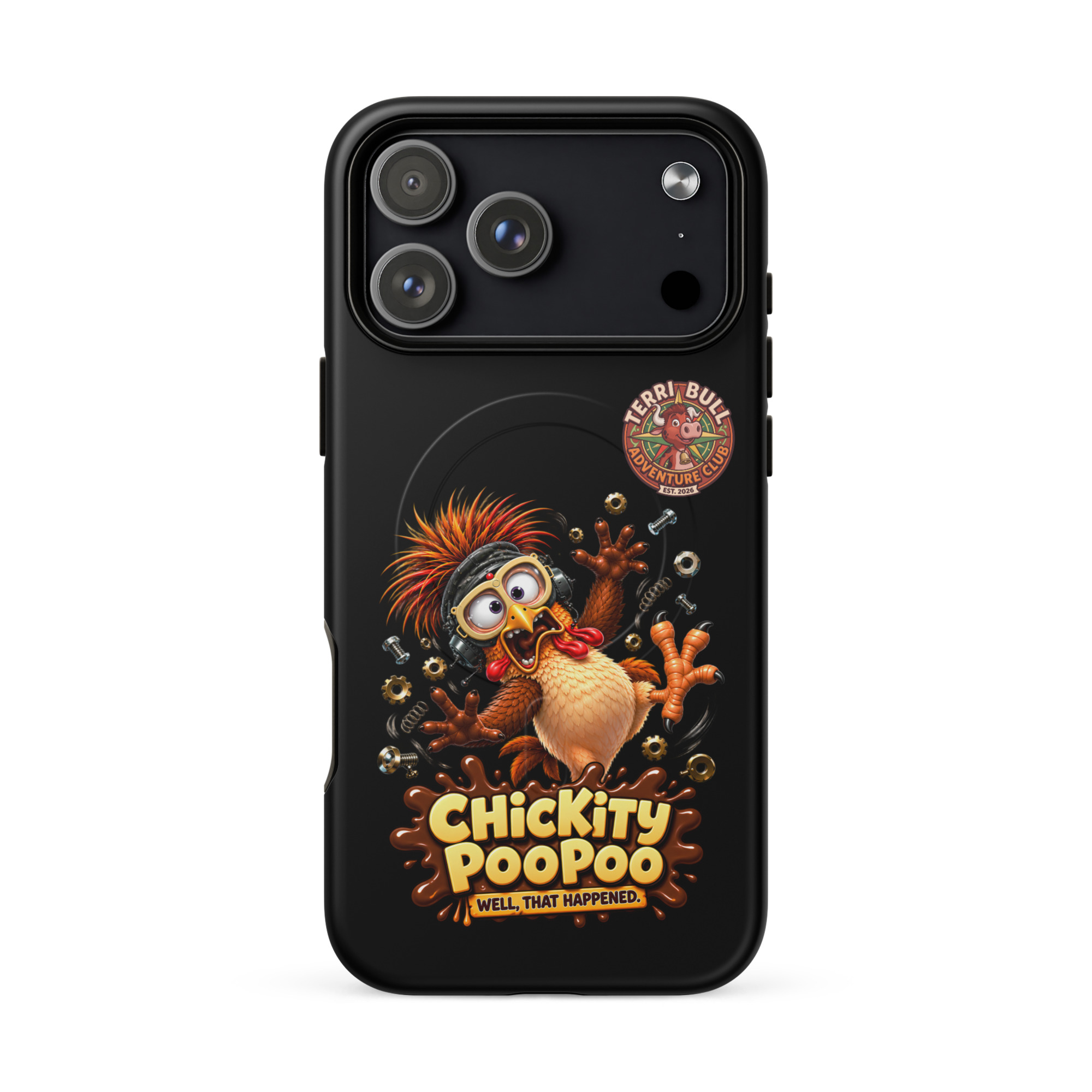 Chickity PooPoo iPhone case with Well That Happened matte MagSafe artwork