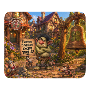 Funny troll mouse pad with Everyone Is Welcome Except Trolls Terri Bull Adventure Club artwork