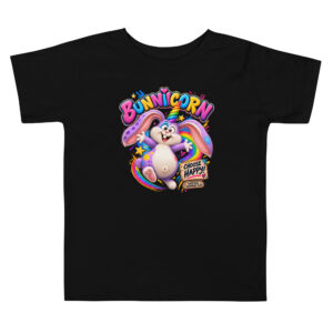 Toddler unicorn t-shirt with Bunnicorn Choose Happy Terri Bull Adventure Club artwork