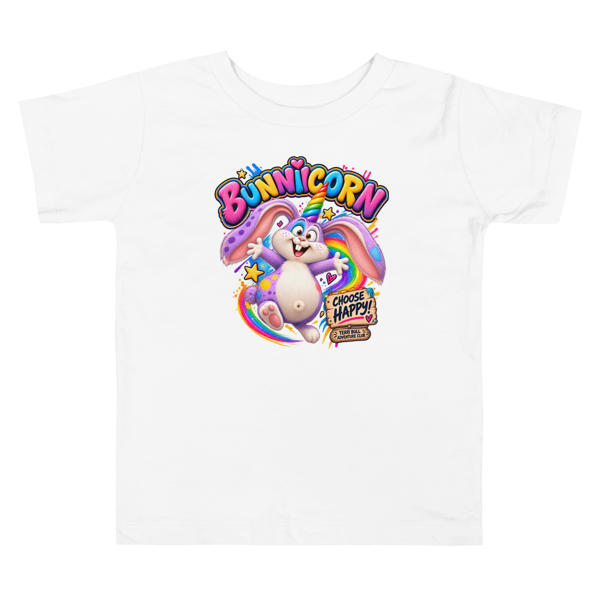 Bunnicorn Choose Happy Toddler T-Shirt | Terri Bull Adventure Club 2T-5T - Image 4
