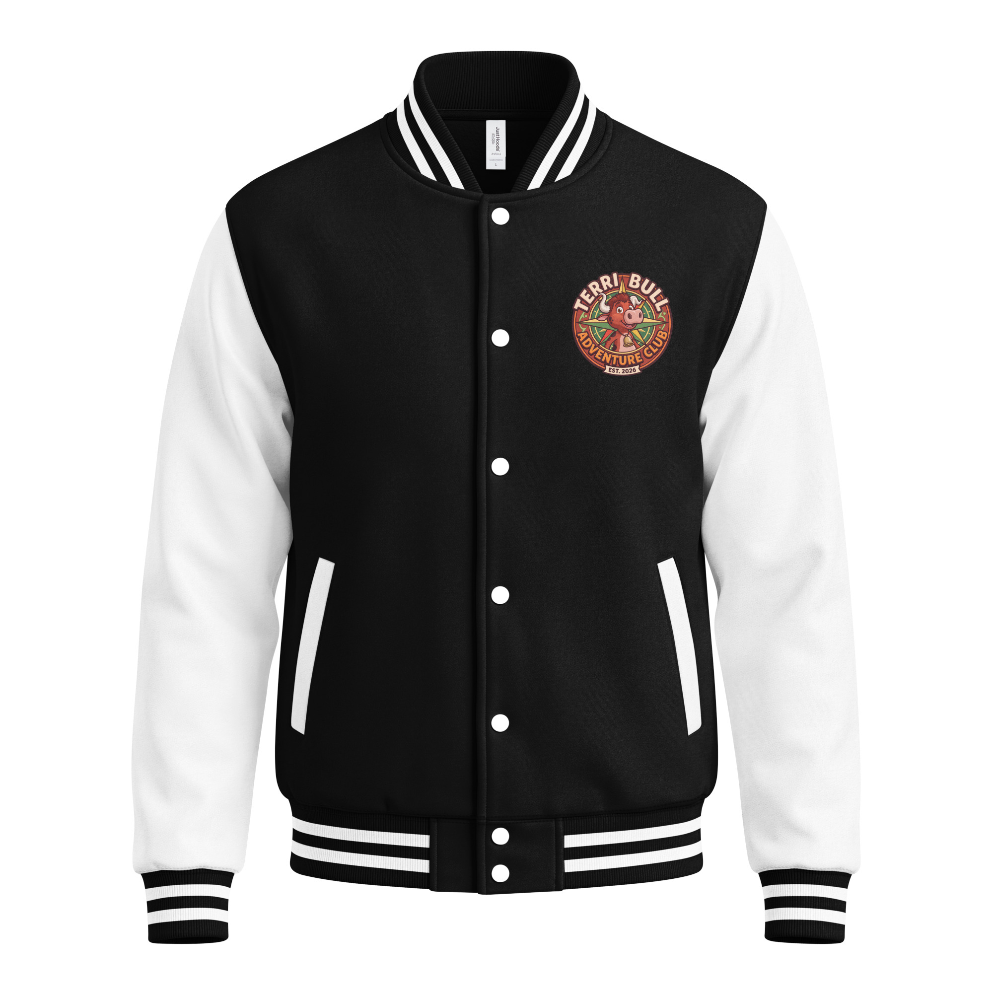 Woman wearing Chickity PooPoo Letterman Jacket with Well, That Happened back design