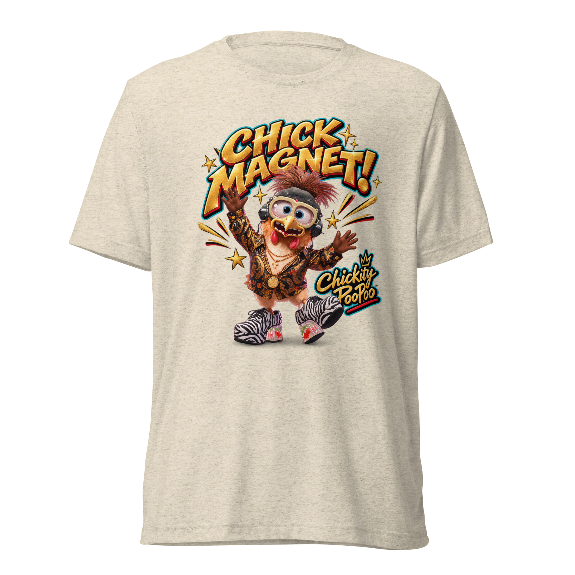Chickity PooPoo Chick Magnet tri-blend T-shirt in gray