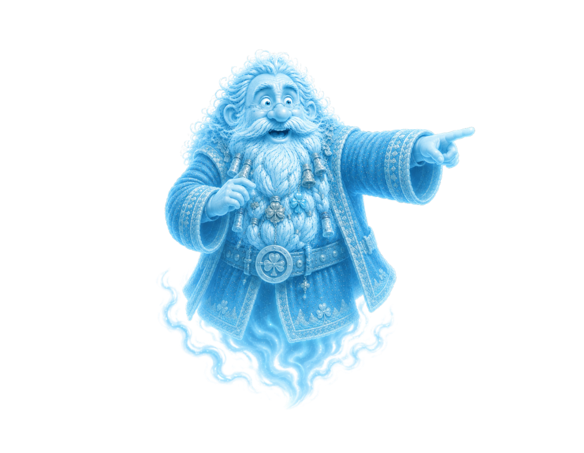 Ghost Grizzwald guiding visitors
